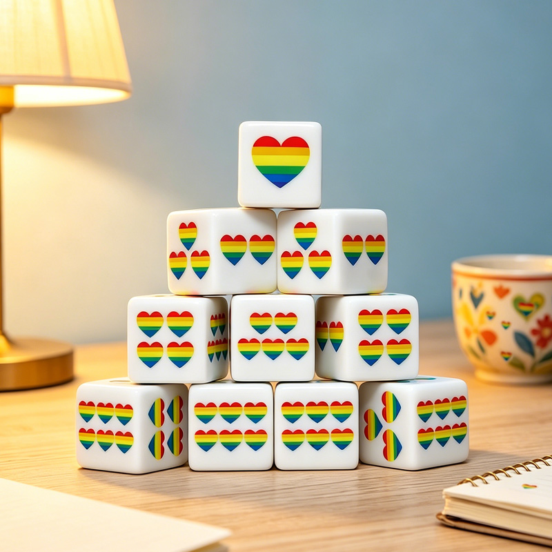 Board Game Live - CANDYPIXEL 12 Stück Regenbogen-Herz-D6-Würfel, 6-seitige Würfel,