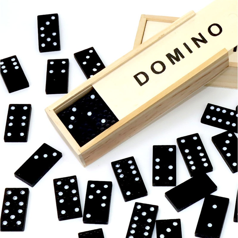 Board Game Monopoli - 28-teiliges schwarzes Dominosteine-Holzbrettspiel, Party-Puzzle, kleines Holzkisten-Set,