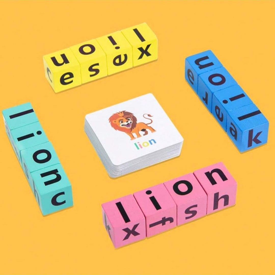 Board Game Quarto - Alphabet-Rechtschreibbrettspiel für Kinder, 16 Buchstabenblöcke +