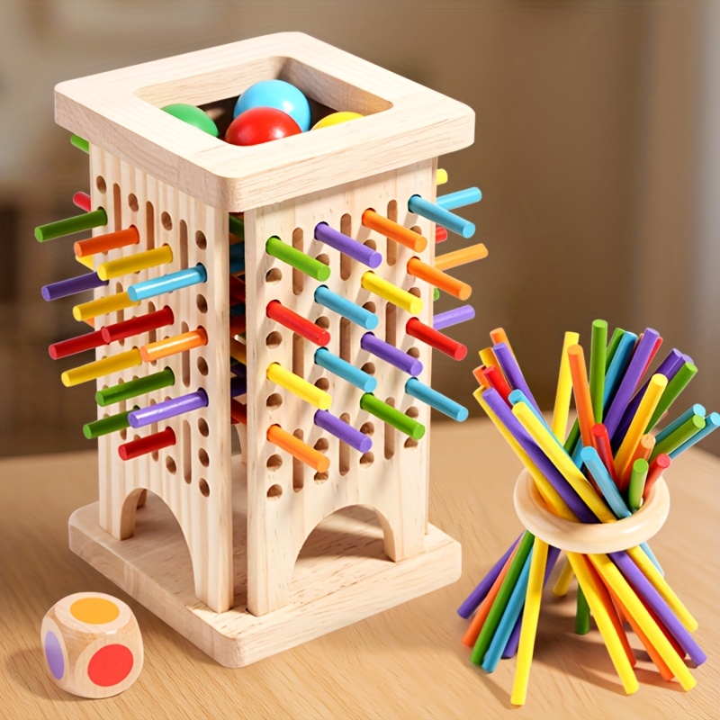 Board Game Quarto - Montessori Holzbrettspiel Bunte Stäbchen Würfelspiel Mathe