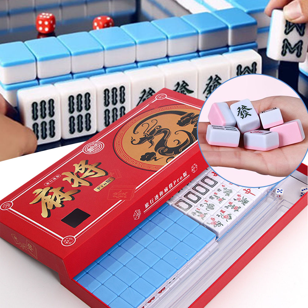 Board Game Box - Tragbares Reise-Mini-Mahjong-Set, Reise-Mahjong-Set mit Aufbewahrungsbox, sturzsicheres