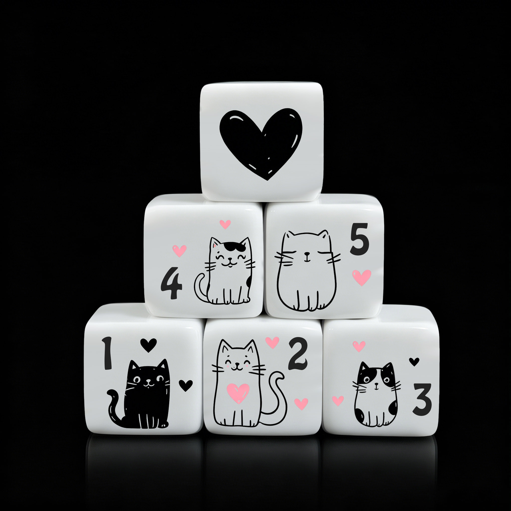 Board Game Design - 12-teiliges Set 16mm Niedliche Katzen-Würfel, Premium