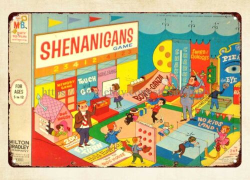 Board Game Store - Shenanigans Brettspiel 1964 Metallblechschild, Vintage-Sammlerstück für