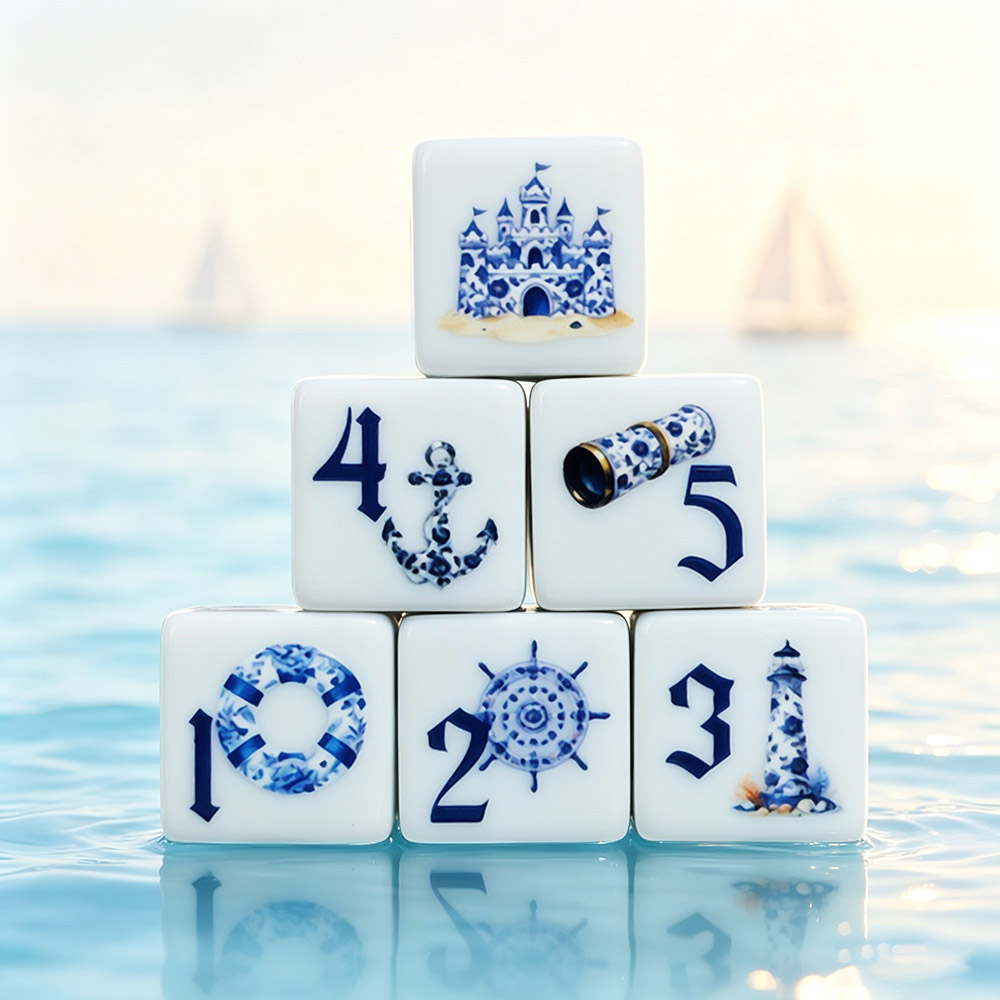 Board Game Live - 12 Stück blaue nautische 16-mm-bedruckte D6-Acrylwürfel,