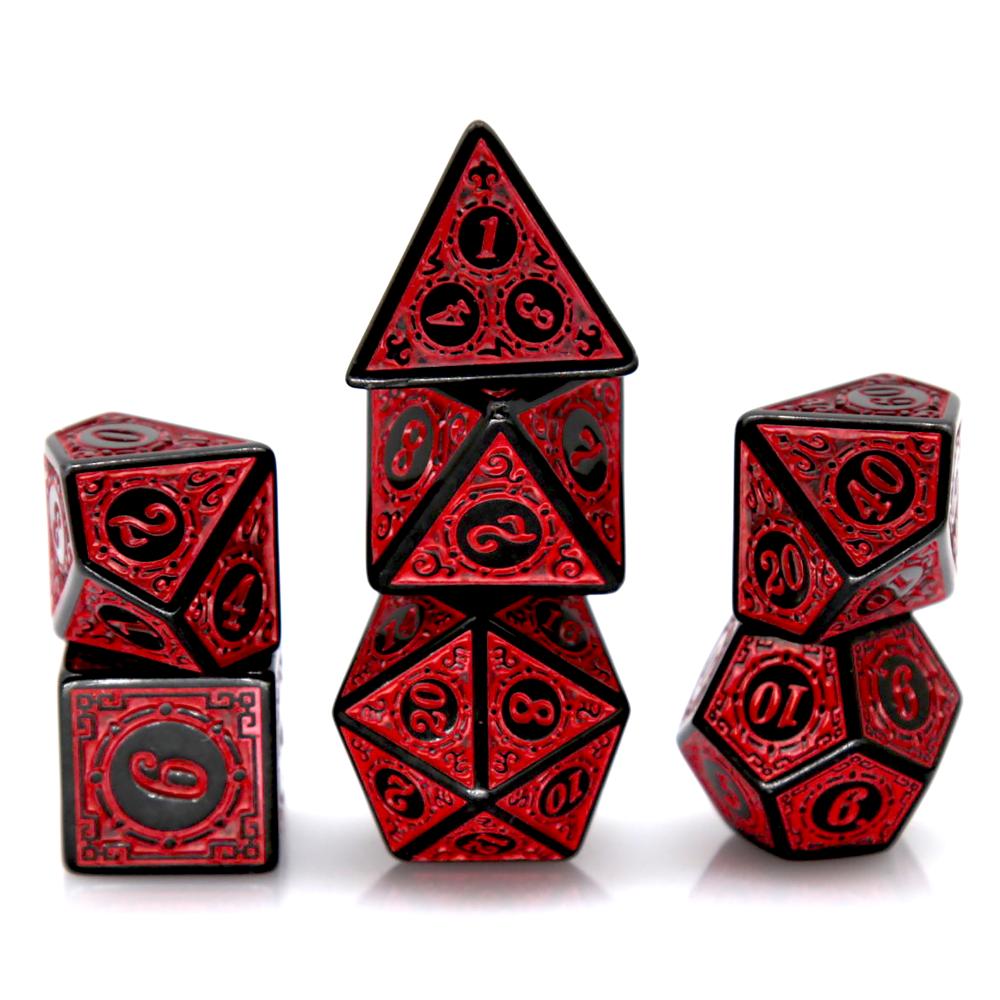 Board Game Live - 7-teiliges schwarz-rotes Polyeder-Würfelset aus Acryl mit